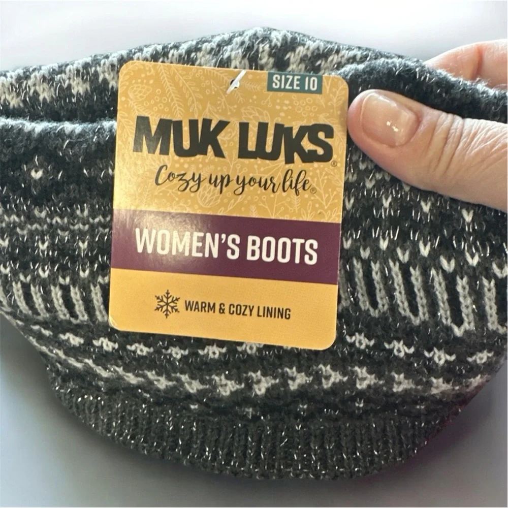 Muk Luks Janie Black Faux Fur Lined Knit Boots NWT Size 10